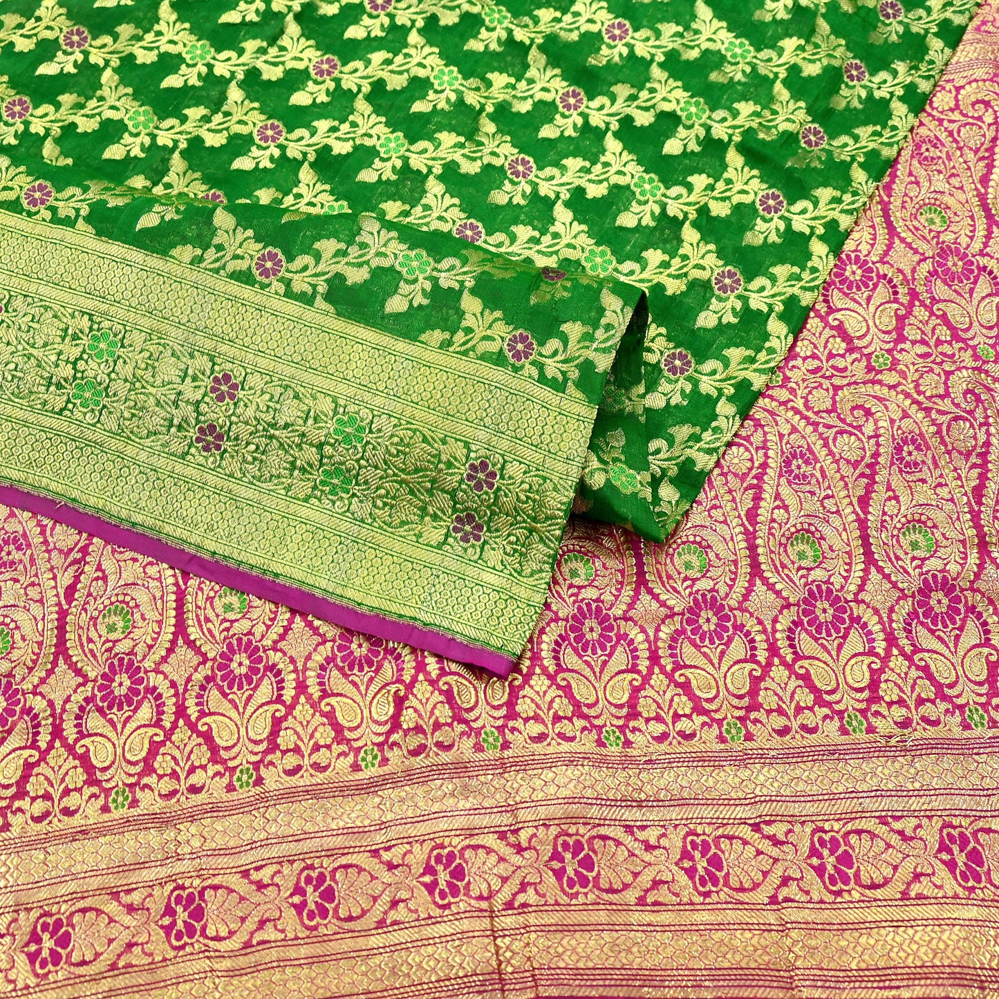 Indian Vintage Sari Heavy Pure Silk Woven Banarasi Brocade Saree Fabric 5Yd Ethnic Dress making Crafting Bollywood Dress Designing Zari