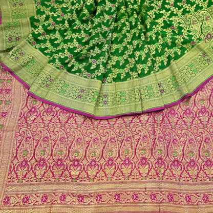 Indian Vintage Sari Heavy Pure Silk Woven Banarasi Brocade Saree Fabric 5Yd Ethnic Dress making Crafting Bollywood Dress Designing Zari