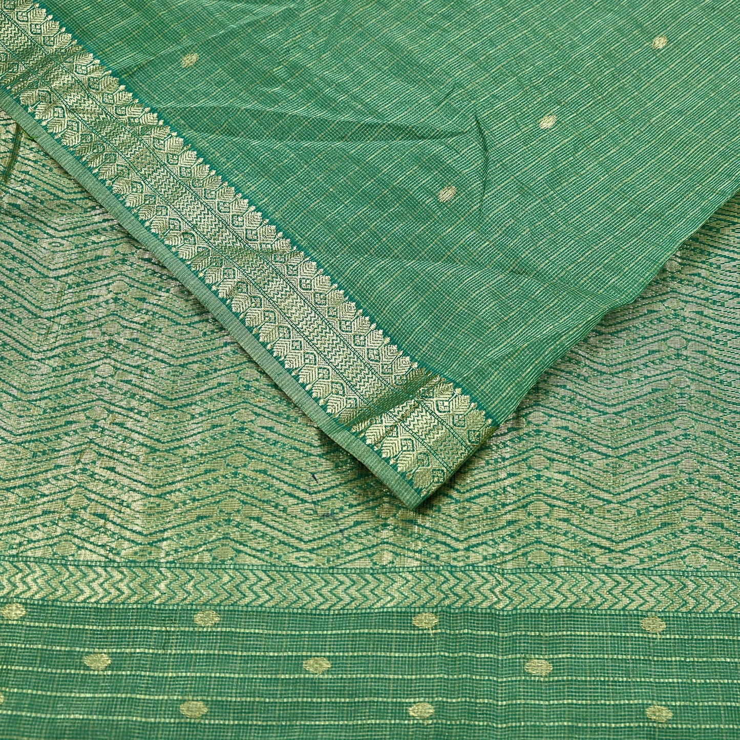 Indian Vintage Heavy Sarees Green 100% Pure Silk Hand Woven Kanjivaram Sari Craft Fabric 6Yd Ethnic Zari Fringes Dress Making Quilting