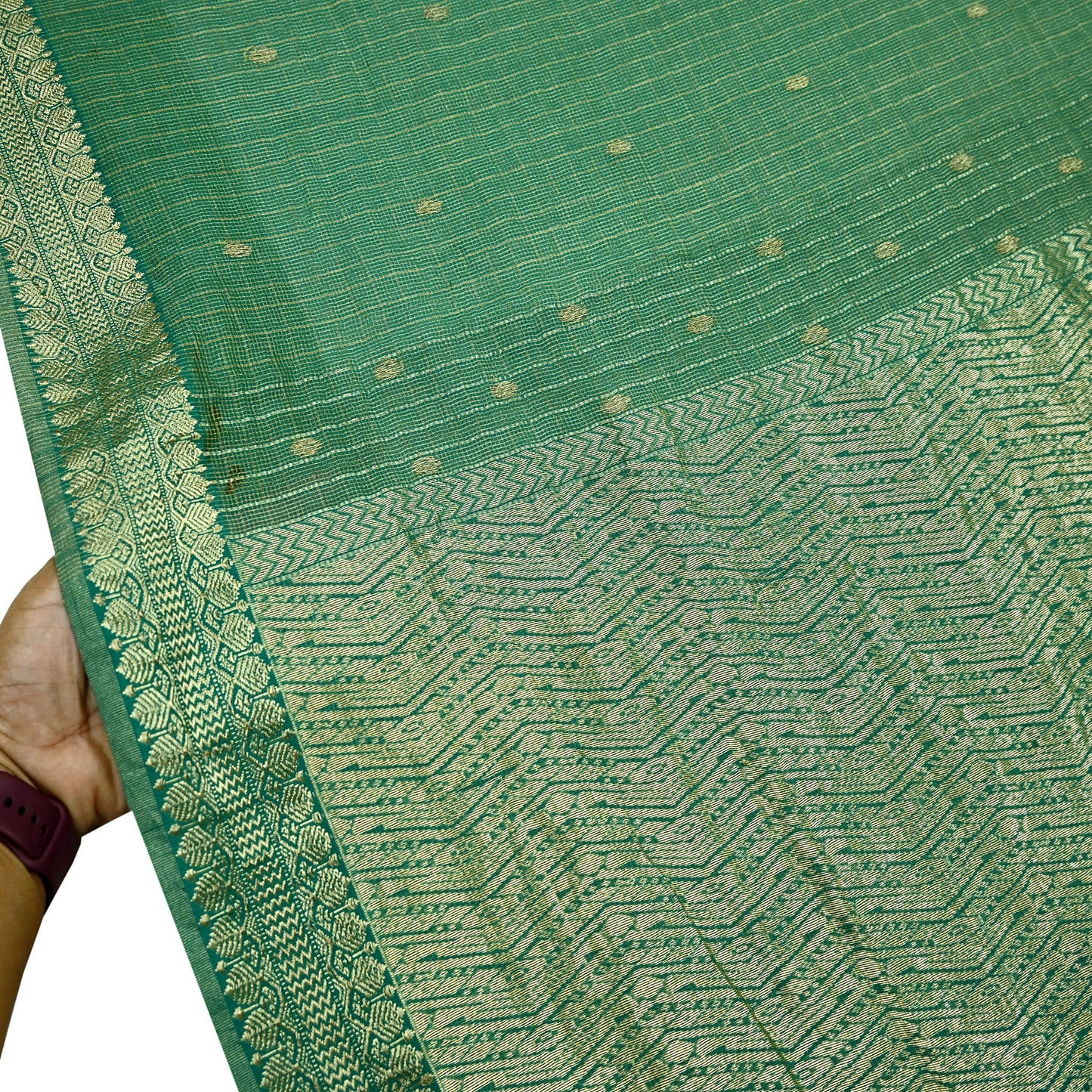 Indian Vintage Heavy Sarees Green 100% Pure Silk Hand Woven Kanjivaram Sari Craft Fabric 6Yd Ethnic Zari Fringes Dress Making Quilting
