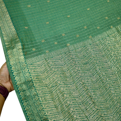 Indian Vintage Heavy Sarees Green 100% Pure Silk Hand Woven Kanjivaram Sari Craft Fabric 6Yd Ethnic Zari Fringes Dress Making Quilting