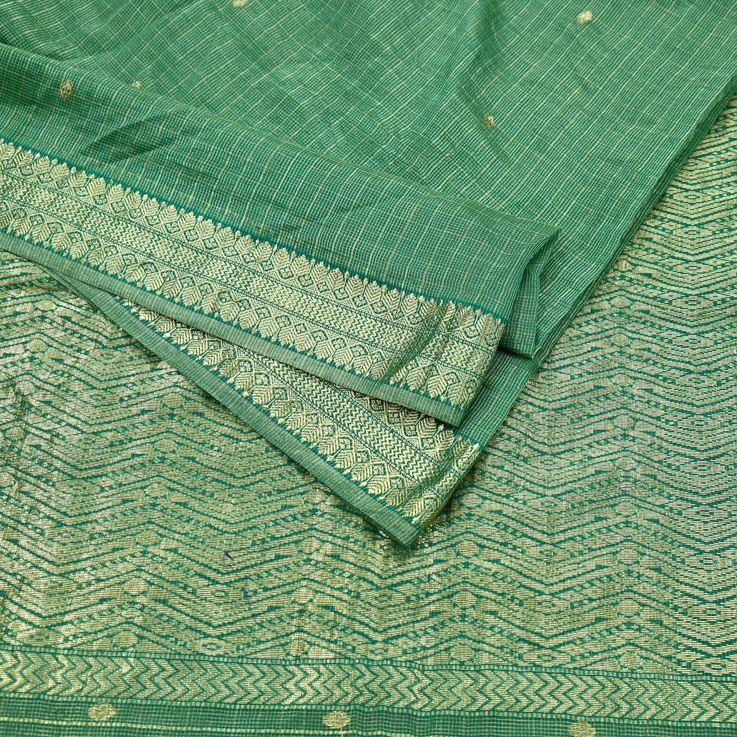 Indian Vintage Heavy Sarees Green 100% Pure Silk Hand Woven Kanjivaram Sari Craft Fabric 6Yd Ethnic Zari Fringes Dress Making Quilting