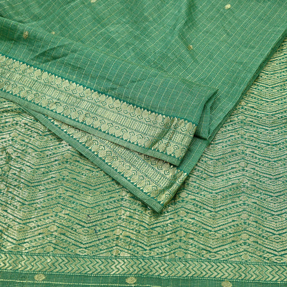 Indian Vintage Heavy Sarees Green 100% Pure Silk Hand Woven Kanjivaram Sari Craft Fabric 6Yd Ethnic Zari Fringes Dress Making Quilting