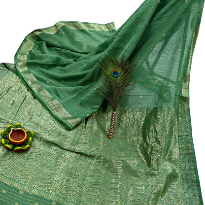 Indian Vintage Heavy Sarees Green 100% Pure Silk Hand Woven Kanjivaram Sari Craft Fabric 6Yd Ethnic Zari Fringes Dress Making Quilting