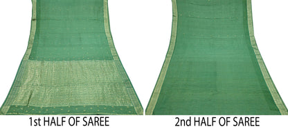 Indian Vintage Heavy Sarees Green 100% Pure Silk Hand Woven Kanjivaram Sari Craft Fabric 6Yd Ethnic Zari Fringes Dress Making Quilting