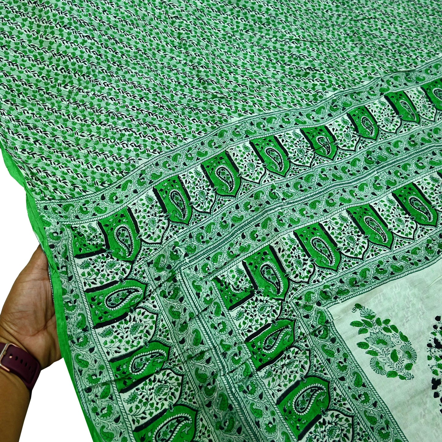 Indian Vintage Sari Green 100% Pure Silk Printed Sarees 5yd Craft Fabric Sewing Soft Dress Making Floral Quilting Crafting Upcycle Used