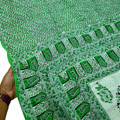 Indian Vintage Sari Green 100% Pure Silk Printed Sarees 5yd Craft Fabric Sewing Soft Dress Making Floral Quilting Crafting Upcycle Used