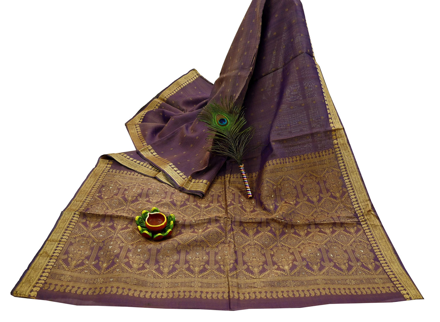 Indian Vintage Heavy Purple Hand Woven Saree 100% Pure Silk Sari 5Yard Floral Dress making Crafting Quilting Upcycle