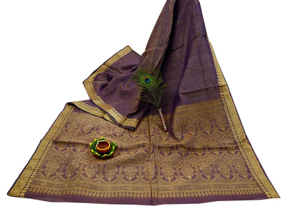 Indian Vintage Heavy Purple Hand Woven Saree 100% Pure Silk Sari 5Yard Floral Dress making Crafting Quilting Upcycle