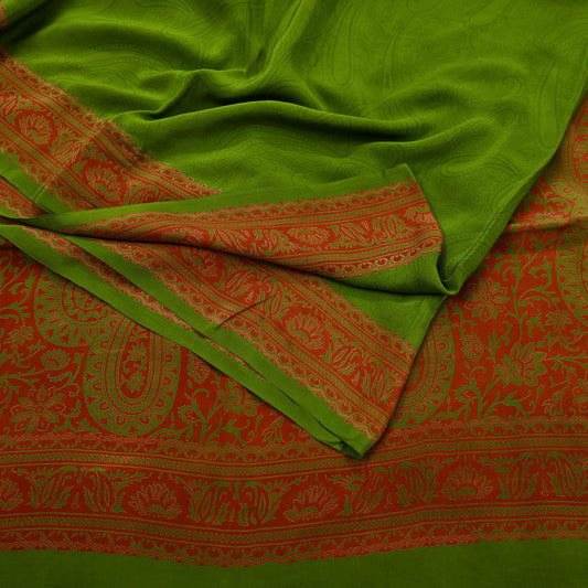 Indian Vintage Sari Green Pure Crepe Silk Printed Saree 5yd Sewing Floral Soft Craft Fabric Wrap Dress making Crafting Quilting