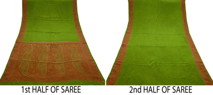 Indian Vintage Sari Green Pure Crepe Silk Printed Saree 5yd Sewing Floral Soft Craft Fabric Wrap Dress making Crafting Quilting