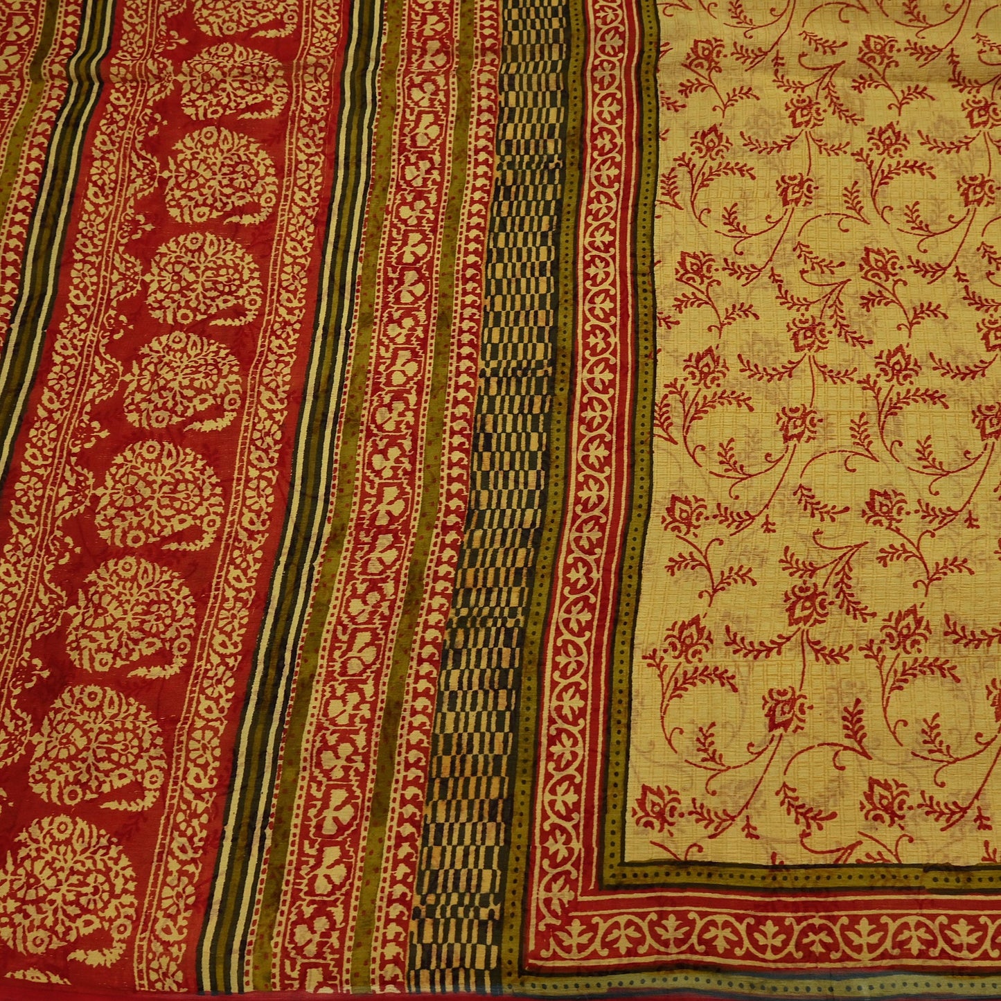 Vintage Sari Yellow & Red 100% Pure Chiffon Silk Printed Sarees Sewing 5yd Craft Fabric Soft Dress Designing for Crafting Floral