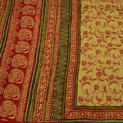Vintage Sari Yellow & Red 100% Pure Chiffon Silk Printed Sarees Sewing 5yd Craft Fabric Soft Dress Designing for Crafting Floral