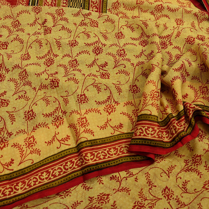 Vintage Sari Yellow & Red 100% Pure Chiffon Silk Printed Sarees Sewing 5yd Craft Fabric Soft Dress Designing for Crafting Floral