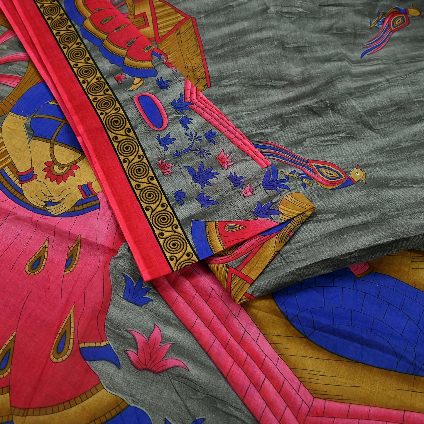 Indian Vintage Sari Gray & Pink Printed Pure Cotton Sarees Fabric Floral 5Yd Sarong Wrap Boho Fabric Kimono Dress making Crafting