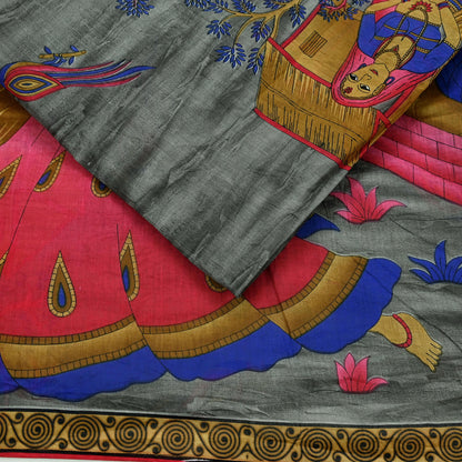 Indian Vintage Sari Gray & Pink Printed Pure Cotton Sarees Fabric Floral 5Yd Sarong Wrap Boho Fabric Kimono Dress making Crafting