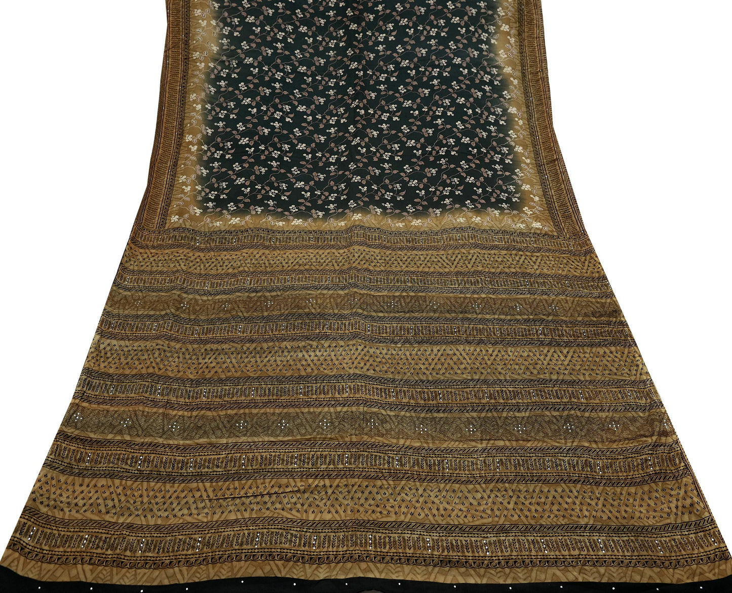 Indian Vintage Sari Black Pure Crepe Silk Printed Saree 5yd Sewing Floral Soft Craft Fabric Wrap Dress making Crafting Quilting Upcycle