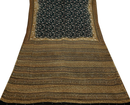 Indian Vintage Sari Black Pure Crepe Silk Printed Saree 5yd Sewing Floral Soft Craft Fabric Wrap Dress making Crafting Quilting Upcycle