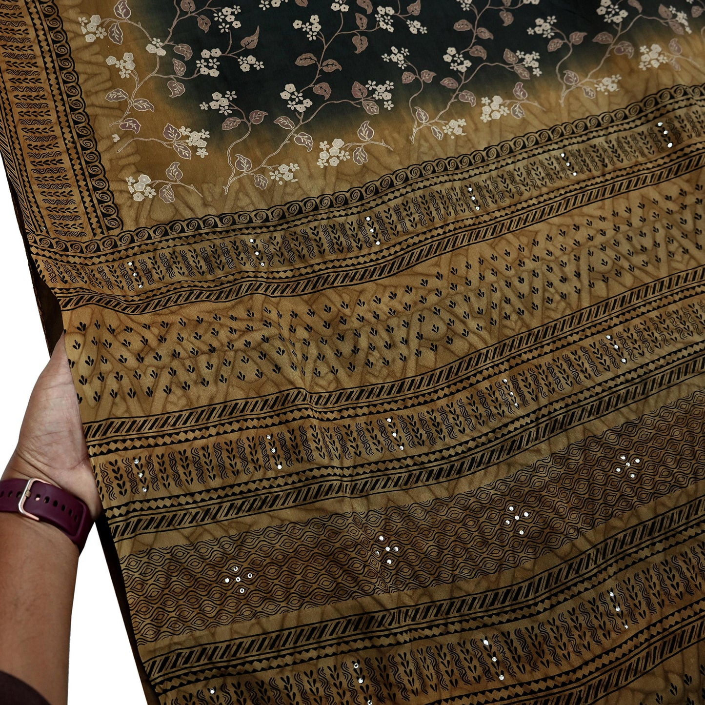 Indian Vintage Sari Black Pure Crepe Silk Printed Saree 5yd Sewing Floral Soft Craft Fabric Wrap Dress making Crafting Quilting Upcycle