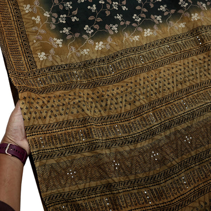 Indian Vintage Sari Black Pure Crepe Silk Printed Saree 5yd Sewing Floral Soft Craft Fabric Wrap Dress making Crafting Quilting Upcycle
