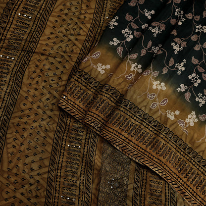 Indian Vintage Sari Black Pure Crepe Silk Printed Saree 5yd Sewing Floral Soft Craft Fabric Wrap Dress making Crafting Quilting Upcycle