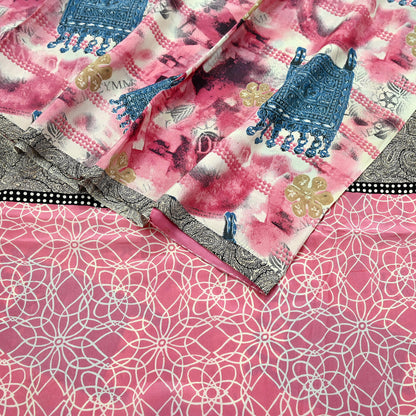 Indian Vintage Pink & Ivory Saree Pure Crepe Silk Printed Sari Craft Fabric 5yd Sewing Soft Wrap Crafting Quilting Dress making Upcycle