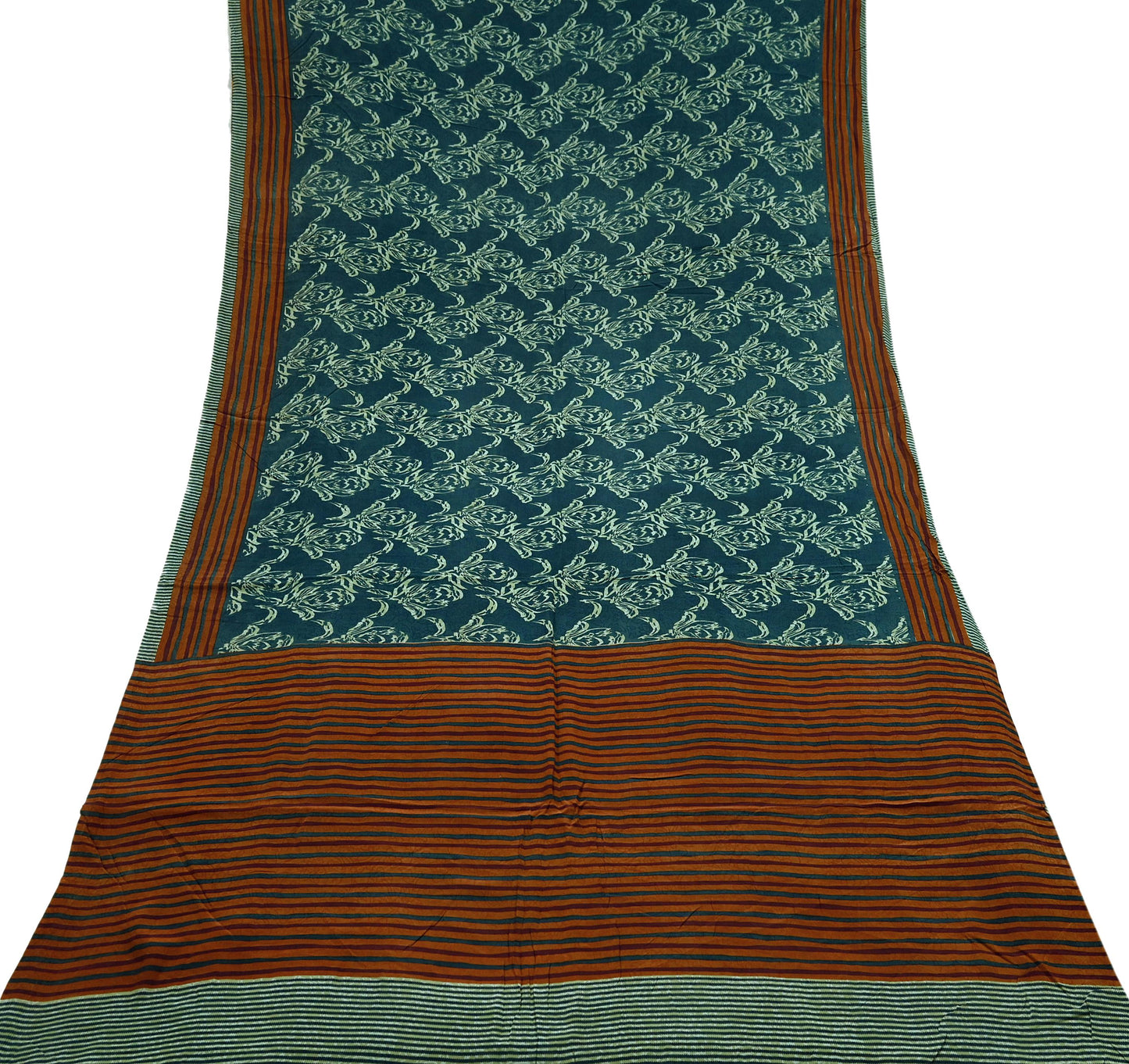 Indian Vintage Sari Green & Brown Pure Crepe Silk Printed Sarees 5yd Sewing Floral Soft Craft Fabric Wrap Dress making Crafting Quilting