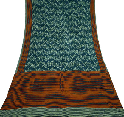 Indian Vintage Sari Green & Brown Pure Crepe Silk Printed Sarees 5yd Sewing Floral Soft Craft Fabric Wrap Dress making Crafting Quilting