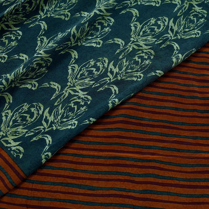 Indian Vintage Sari Green & Brown Pure Crepe Silk Printed Sarees 5yd Sewing Floral Soft Craft Fabric Wrap Dress making Crafting Quilting
