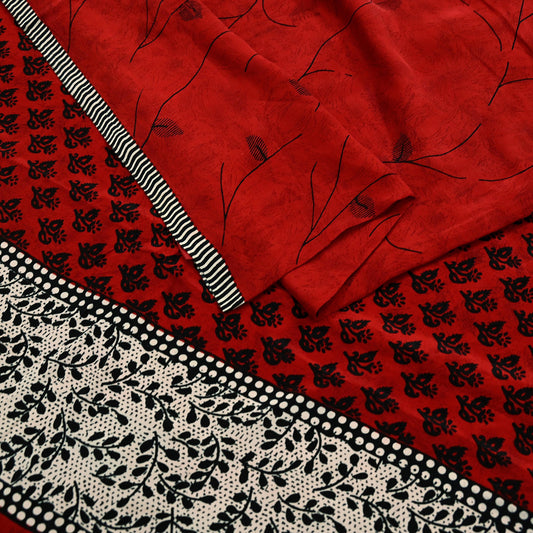 Indian Vintage Red Saree Pure Crepe Silk Printed Sari Craft Fabric 5yd Sewing Floral Soft Craft Fabric Wrap Crafting Quilting Upcycle