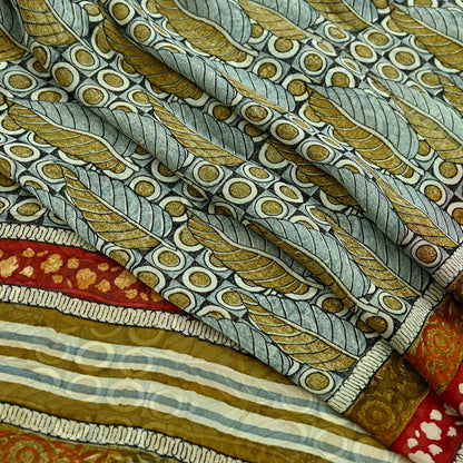 Women Vintage Sari Multi Pure Georgette Silk Printed Saree Craft Fabric Sewing 5Yard Soft Light Dress Making Floral Dress making Crafting
