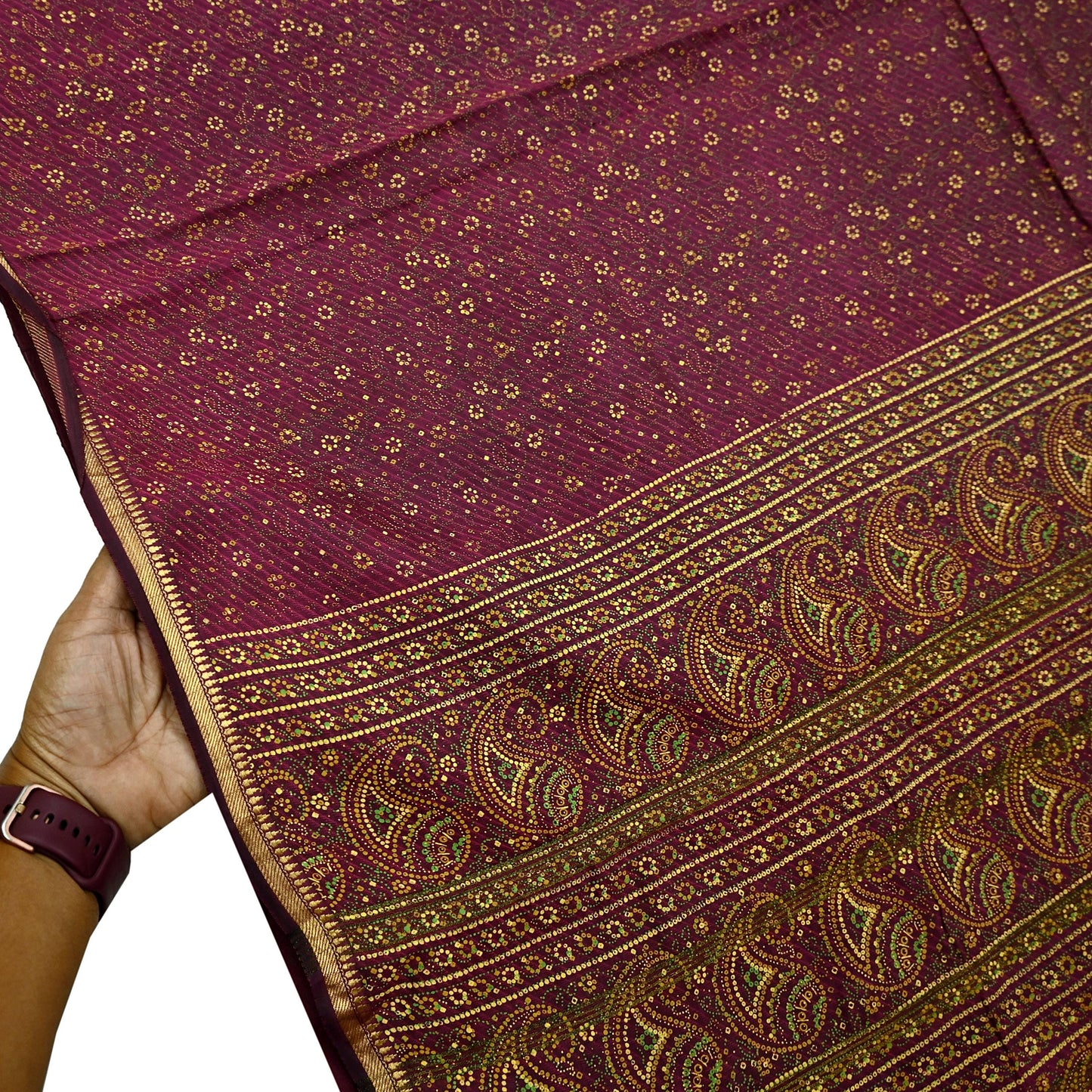 Indian Vintage Sari Purple 100% Pure Silk Painted/Printed Sarees Fabric 5yard Sewing Craft Fabric DressMaking  Soft Wrap Zari Border