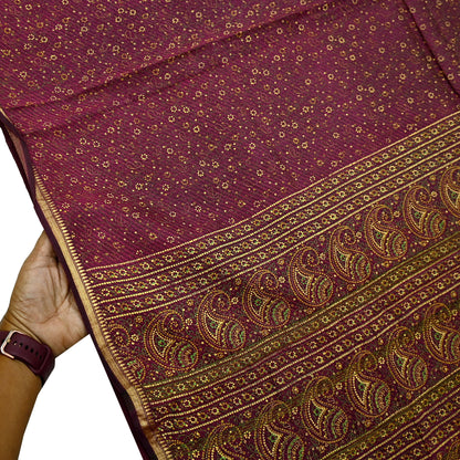 Indian Vintage Sari Purple 100% Pure Silk Painted/Printed Sarees Fabric 5yard Sewing Craft Fabric DressMaking  Soft Wrap Zari Border