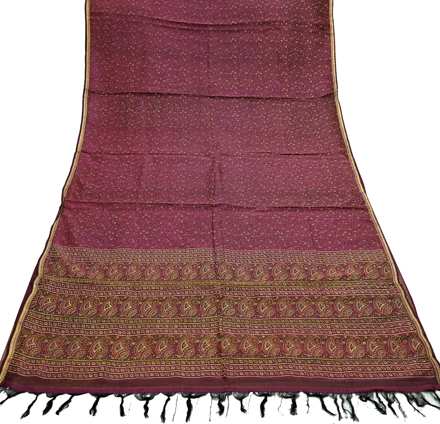 Indian Vintage Sari Purple 100% Pure Silk Painted/Printed Sarees Fabric 5yard Sewing Craft Fabric DressMaking  Soft Wrap Zari Border