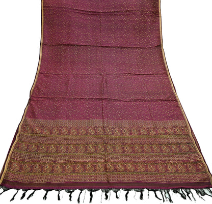 Indian Vintage Sari Purple 100% Pure Silk Painted/Printed Sarees Fabric 5yard Sewing Craft Fabric DressMaking  Soft Wrap Zari Border