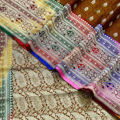 Indian Vintage Sari Green Heavy Wedding Pure Satin Silk Woven Banarasi Brocade Saree Zari 5Yd Dress making Crafting Quilting
