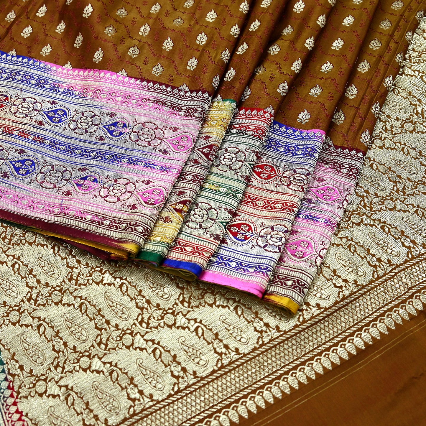 Indian Vintage Sari Green Heavy Wedding Pure Satin Silk Woven Banarasi Brocade Saree Zari 5Yd Dress making Crafting Quilting