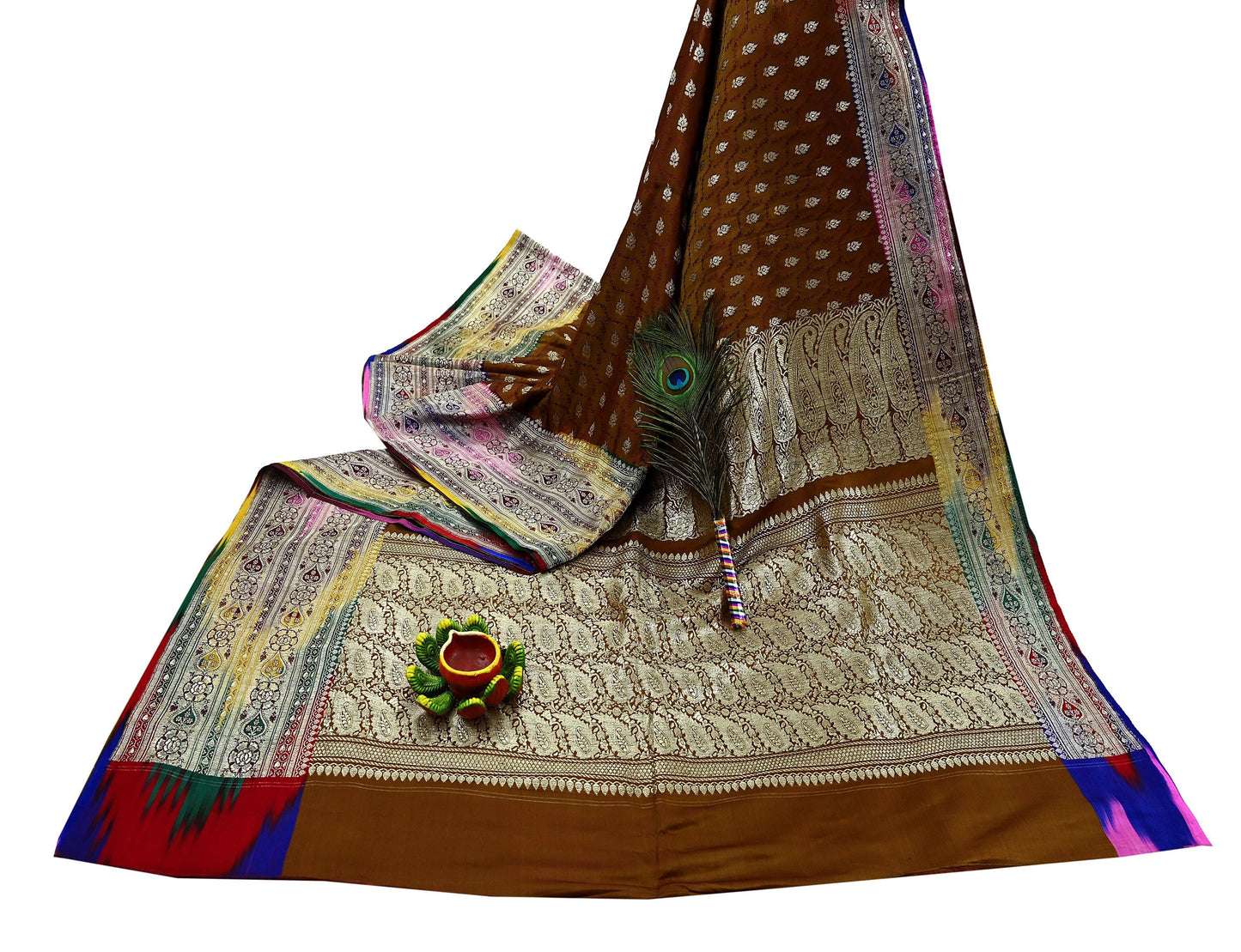 Indian Vintage Sari Green Heavy Wedding Pure Satin Silk Woven Banarasi Brocade Saree Zari 5Yd Dress making Crafting Quilting