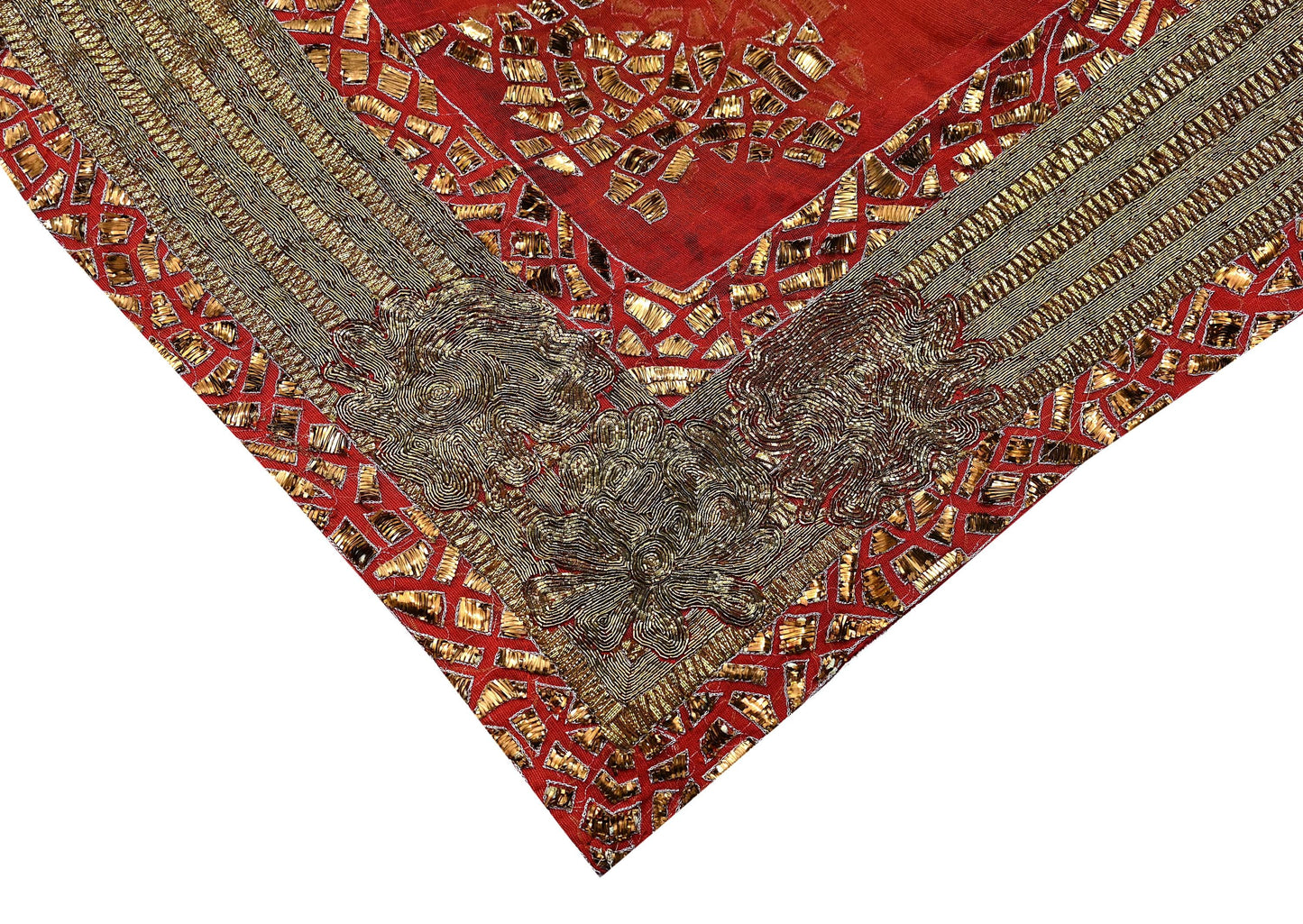 Indian Vintage Heavy Orange Net/Mesh/ Velvet Hand Embroidered Dupatta Designer By Anamika Khanna Bridal Wear Dabka Zardozi Veil Hijab