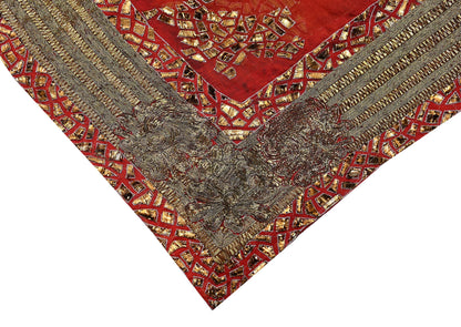 Indian Vintage Heavy Orange Net/Mesh/ Velvet Hand Embroidered Dupatta Designer By Anamika Khanna Bridal Wear Dabka Zardozi Veil Hijab