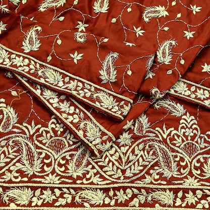 Indian Vintage Heavy Wedding Rusty Orange Dupatta Pure Satin Silk Long Stole Hand Embroidered Scarves Golden Zardozi Stole