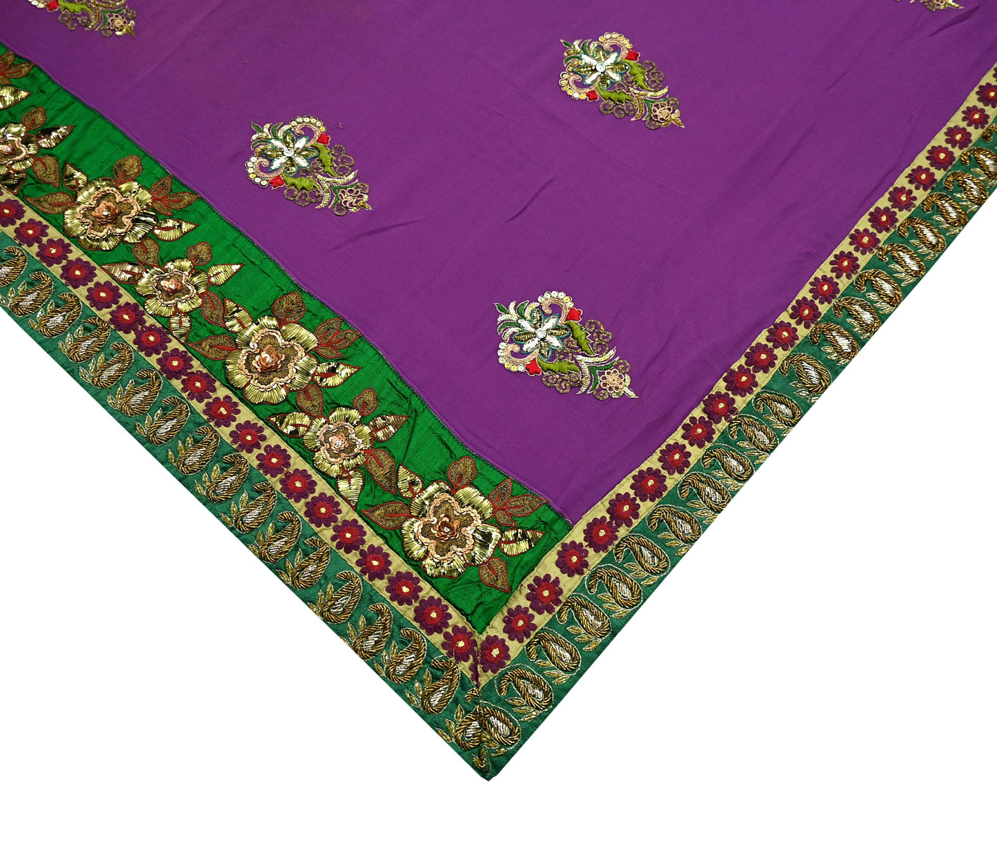 Indian Vintage Heavy Sari Purple Pure Georgette Silk Hand Embroidered Sarees Craft Fabric 5Yd Sewing Ethnic Bollywood saree Zardozi Mukesh