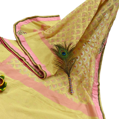Indian Vintage Golden & Pink Sarees Hand Embroidered Woven Brocade Sari Fabric 6Yd Sewing Ethnic Zardozi Zari Floral Dress making