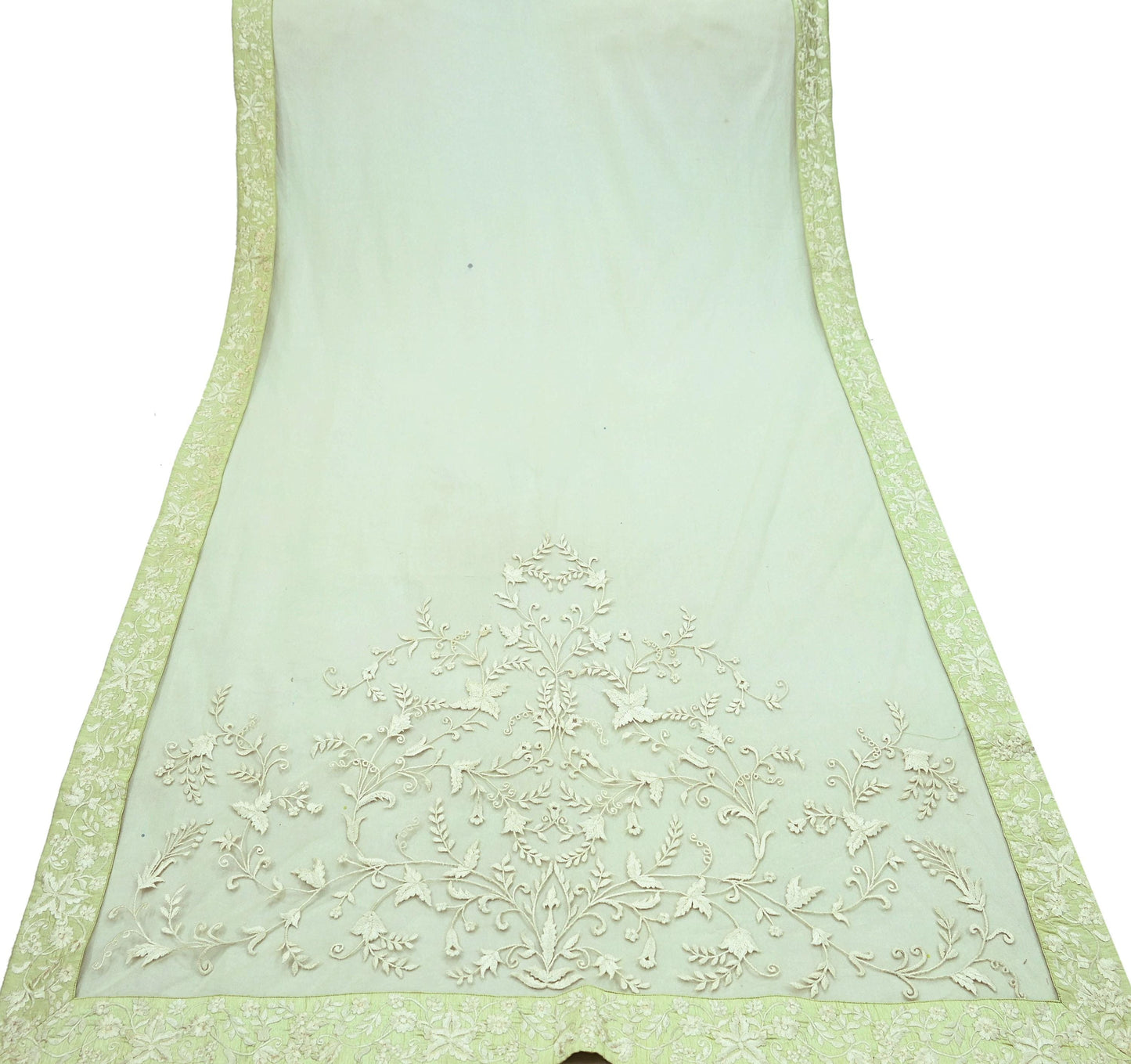 Indian Vintage Green Dupatta Long Stole Net Mess Hand Embroidered Scarves Veil Hijab Sequins stole veil hijab