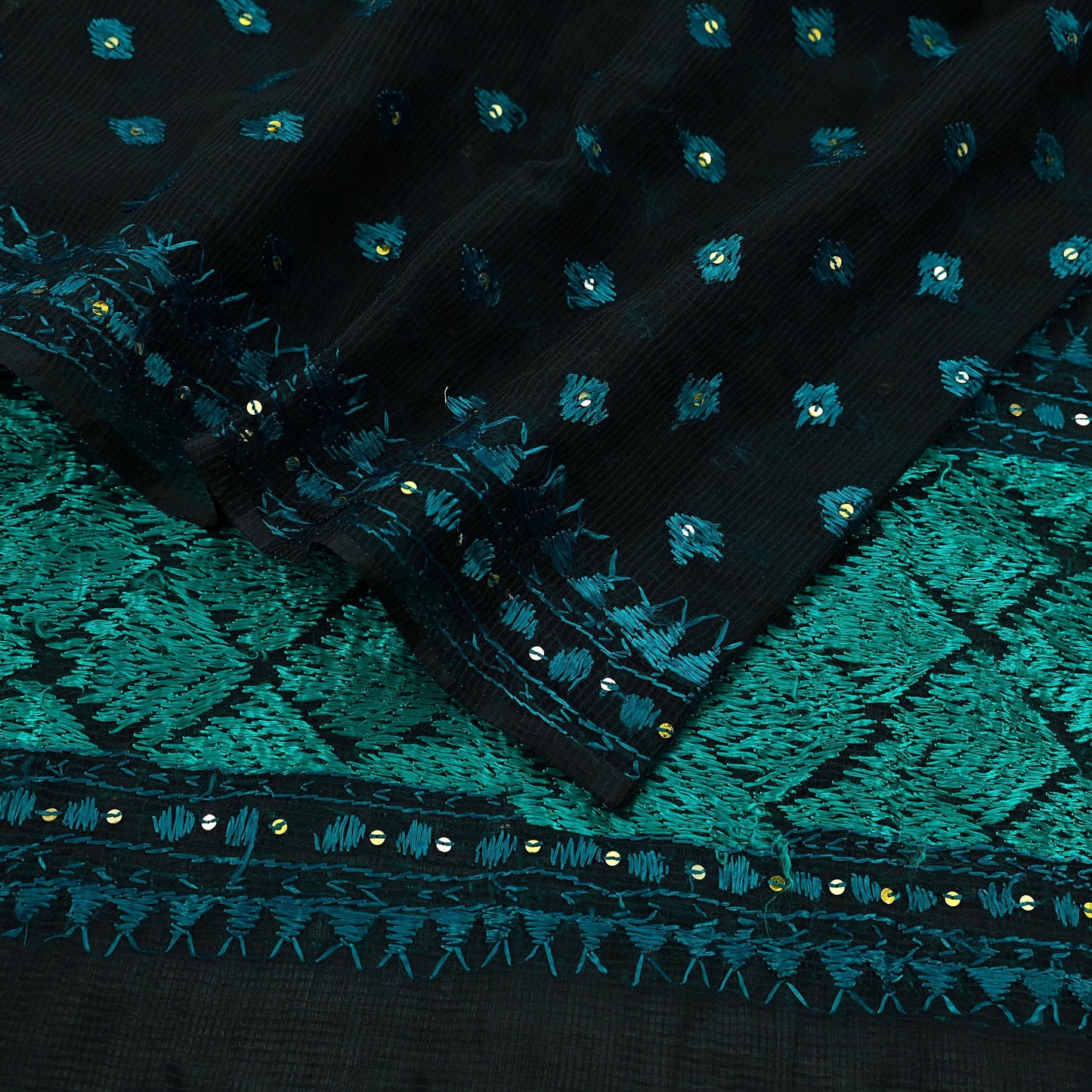 Indian Vintage Dupatta Black Long Stole Hand Embroidered Bagh Phulkari Stole Scarves Fringes Party wear