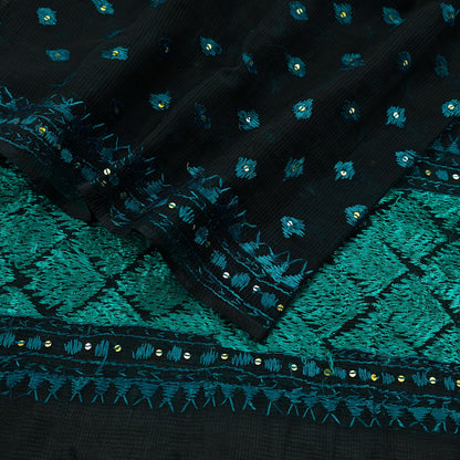 Indian Vintage Dupatta Black Long Stole Hand Embroidered Bagh Phulkari Stole Scarves Fringes Party wear