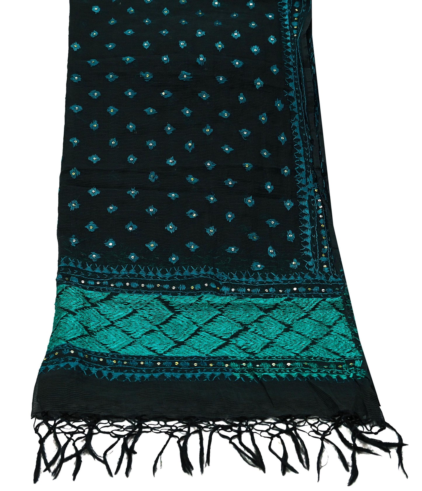 Indian Vintage Dupatta Black Long Stole Hand Embroidered Bagh Phulkari Stole Scarves Fringes Party wear