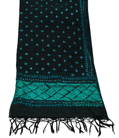 Indian Vintage Dupatta Black Long Stole Hand Embroidered Bagh Phulkari Stole Scarves Fringes Party wear