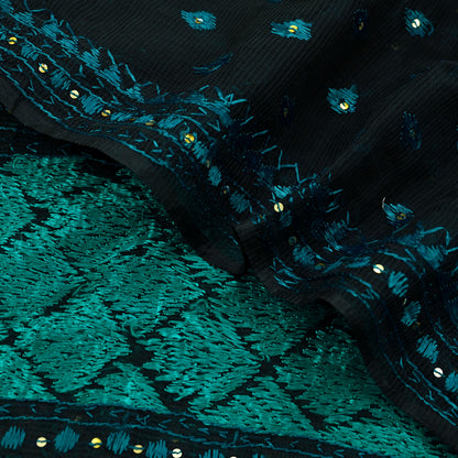 Indian Vintage Dupatta Black Long Stole Hand Embroidered Bagh Phulkari Stole Scarves Fringes Party wear