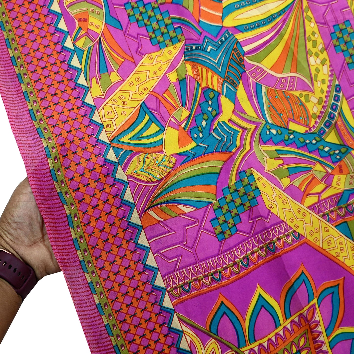 Indian Vintage Magenta Dupatta Long Stole Pure silk Digital Printed Dupatta Veil Scarves soft Boho Wrap Dressmaking